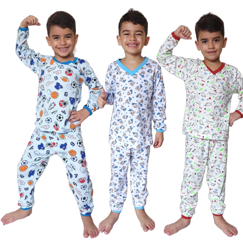 Pijama Infantil Manga Longa Menino e Menina Para Dormir Confortável ...