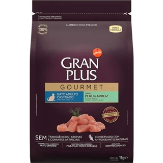 Ração GranPlus Gourmet Peru & Arroz para Gatos Castrados 1kg