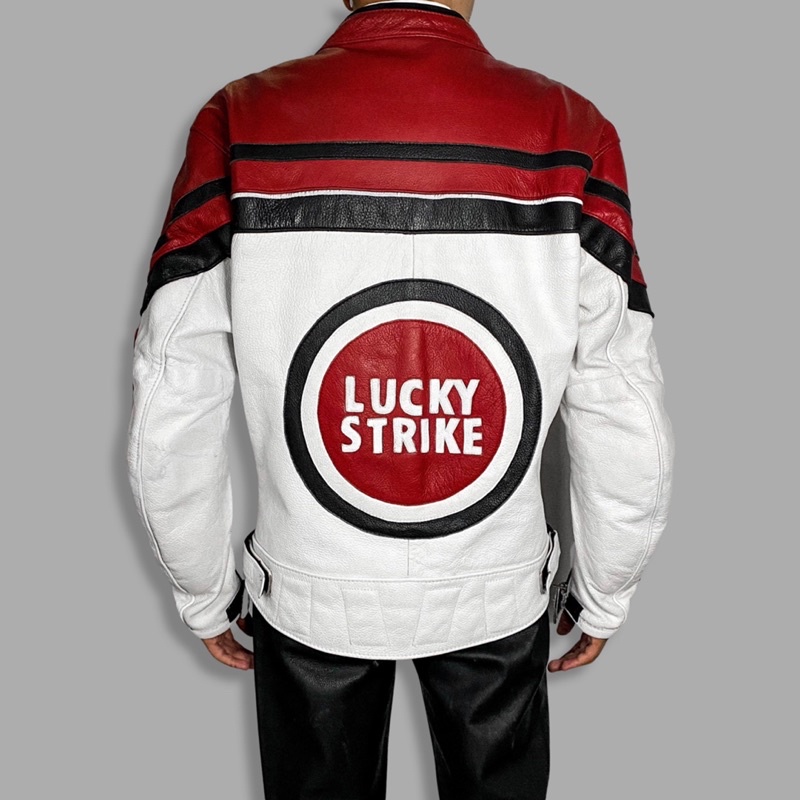 Jaqueta LUCKY STRIKE RACING VINTAGE em Couro | Shopee Brasil