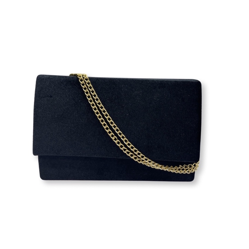 Bolsa Feminina de Festa Pequena Veludo e Alças de corrente Dourada