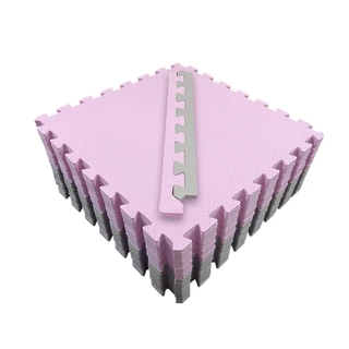 Kit 10 Tapete Tatame Eva + Bordas de Acabamento Loja da Maria 50x50x1cm 10mm Rosa Claro e Cinza Claro