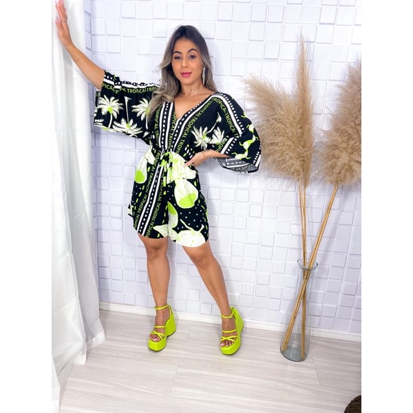 Macaquinho Kimono ou Vestido Curto Estampa Inspiração Farm Tucano