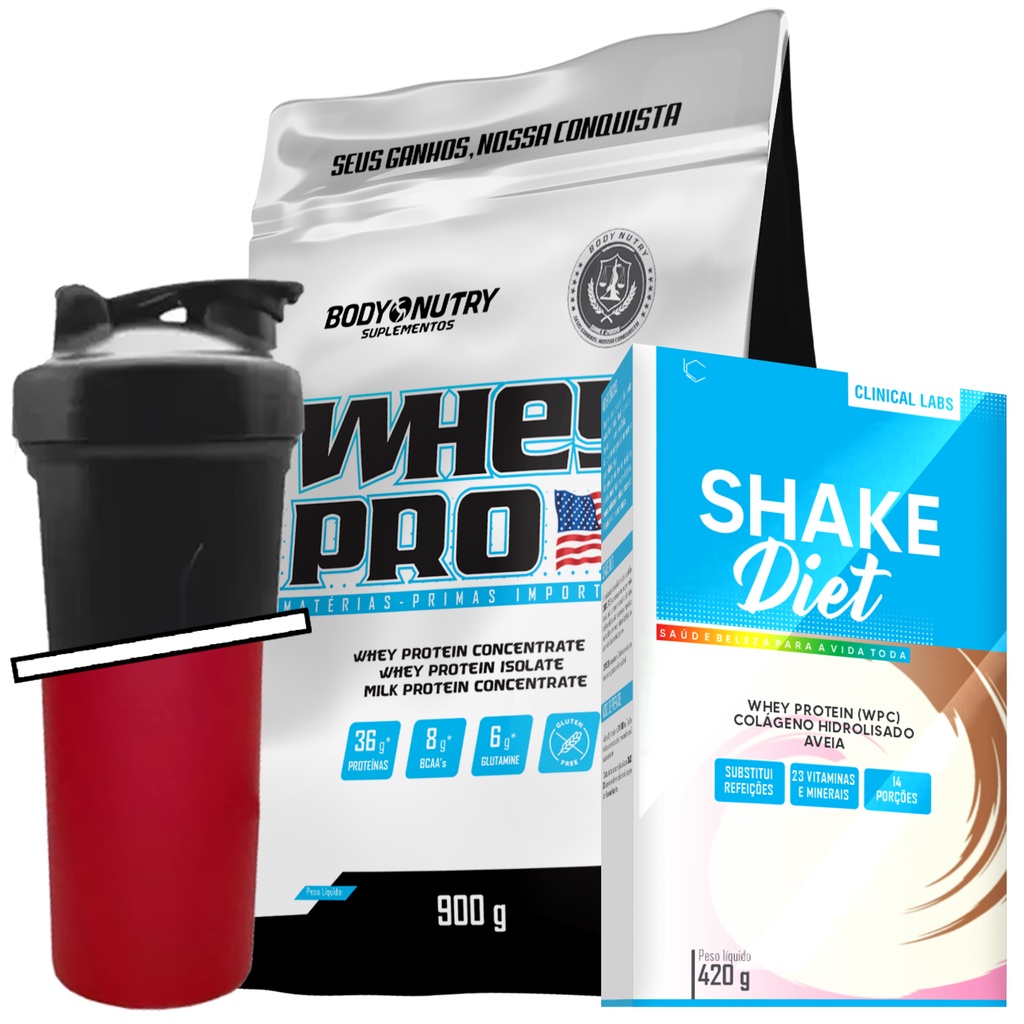 Kit Whey Protein + Shake Diet 420g + Coqueteleira