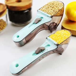 Colher Medidora com Botão Seletor Retrátil de Ajuste para Receitas Bolos Uso Culinário Confeitaria