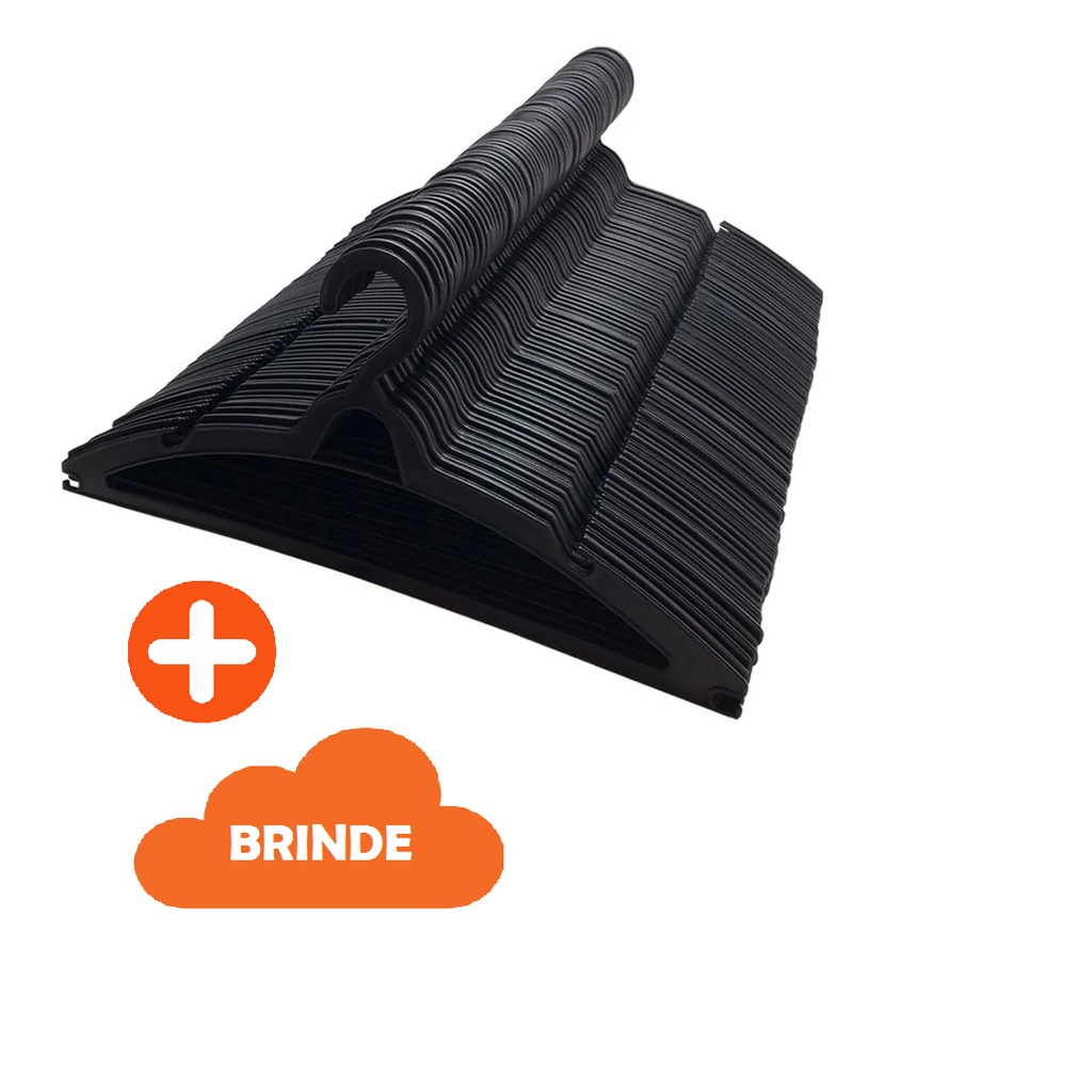 Cabide Adulto Preto Kit 100 Cabides Reforçados Organizar Roupas