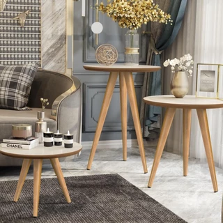 Conjunto de Mesas Centro de Sala Apoio e Lateral Sofá Redonda com Pés Palito Retro
