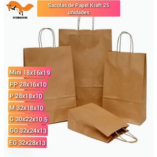 Sacola de papel Kraft com 25 unidades