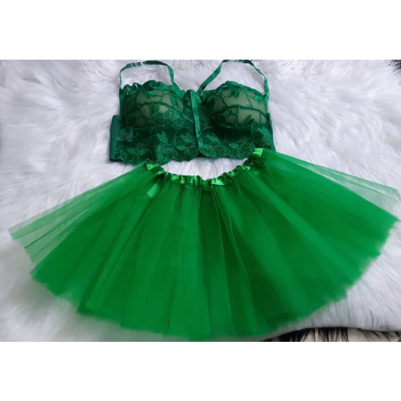 Kit pçs fantasia verde e amarelo saia tule body top Shopee