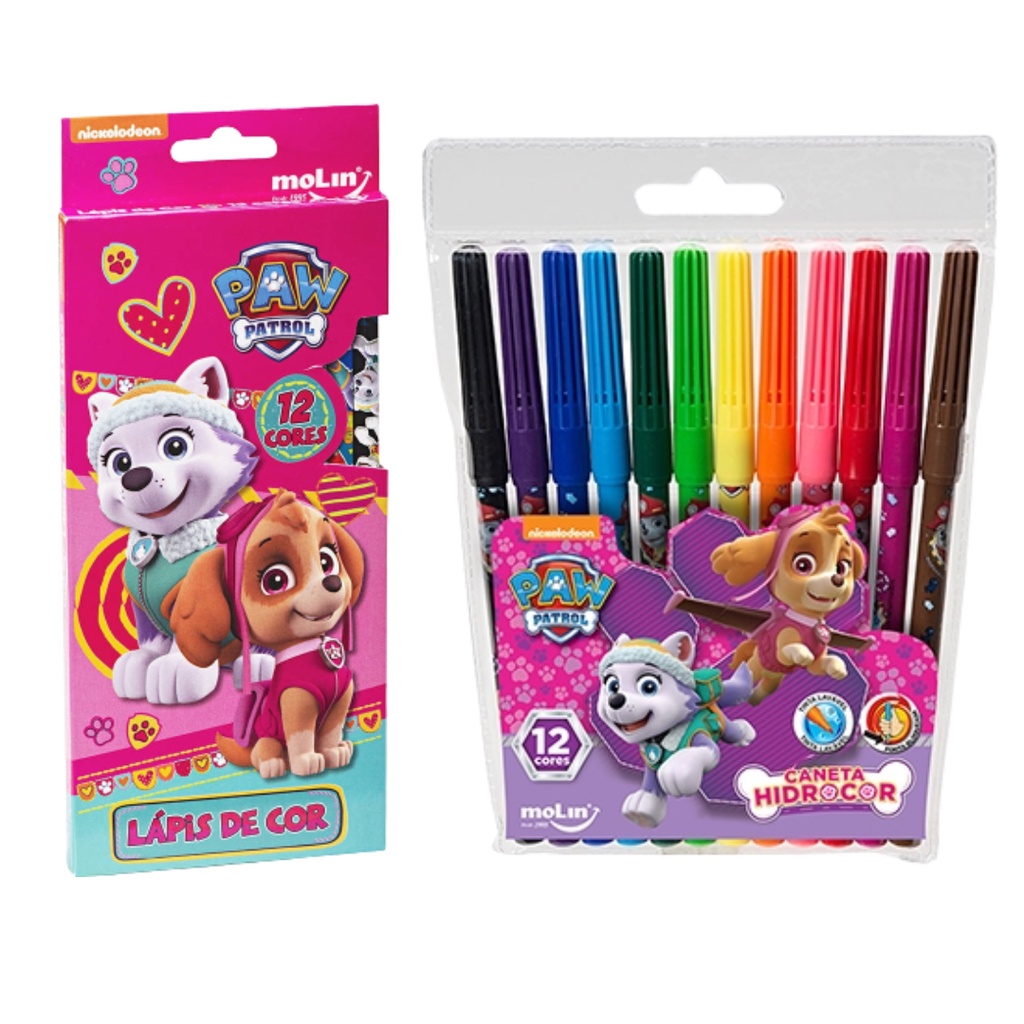 Kit Infantil Colorir Box c/12 Lápis Patrulha Canina