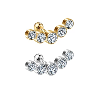 Piercing Minibarbell Curvado Aço Cirúrgico Com Pedras De Strass / Helix, Tragus, Conch, Outros
