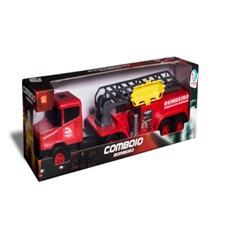 Caminhão Carreta Comboio Bombeiro Vermelho - 9055 - Cardoso Toys