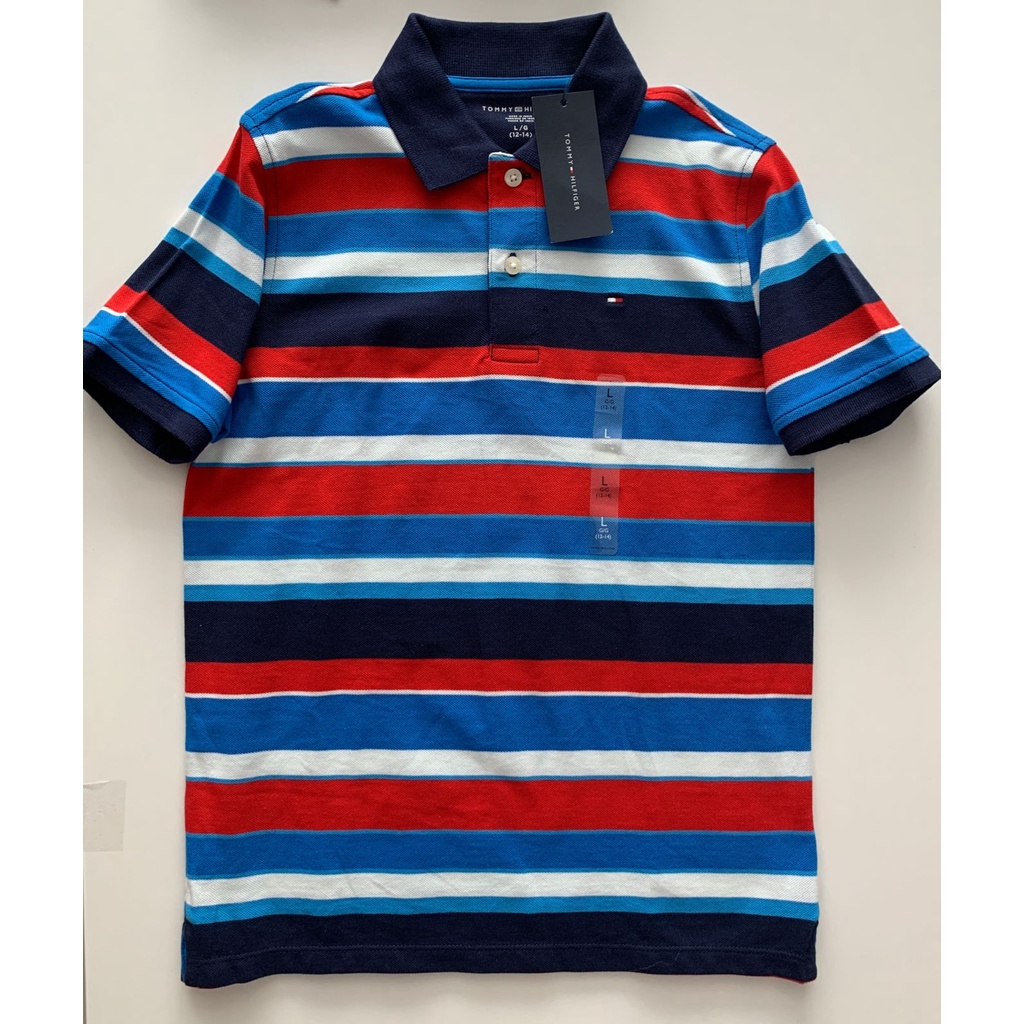 Camisa Polo Listrada - Tommy Hilfiger (L/12-14 anos)