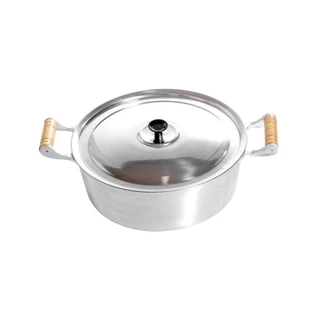 Panela Grande N 28 Caçarola Aluminio Batido Fundido Grosso Polido Para Restaurante Alça de Madeira com Tampa