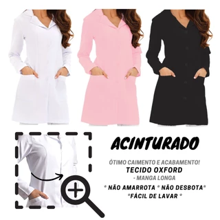 JALECO FL Feminino Acinturado manga longa oxford melhor preço blusa casaco bata branco preto rosa