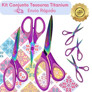 Kit 3 Tesoura Profissional Corte Costura Titanium Cabo Soft Artesanato em geral e utilidade Domestica