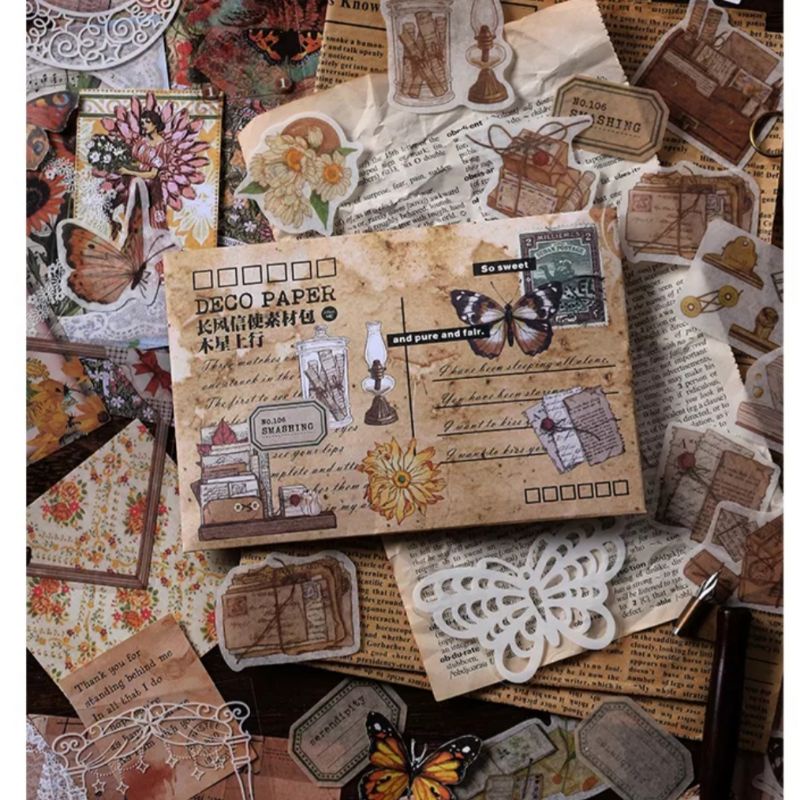 Kit vintage journal adesivos e papéis 25pçs para scrapbook e bullet ...