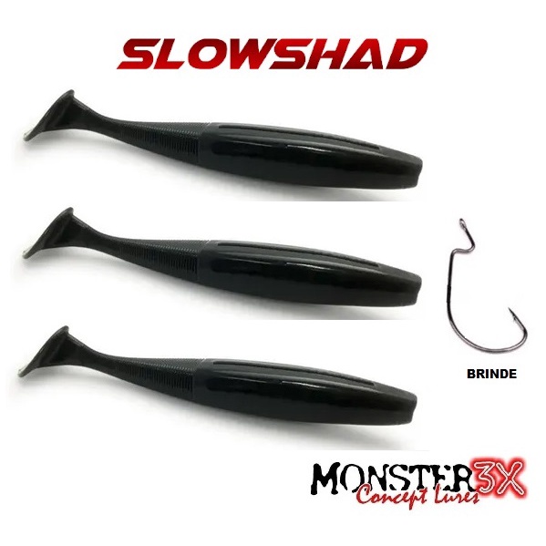 Isca Soft Monster 3x Slow Shad 12cm 3 Unidades + Anzol Offset