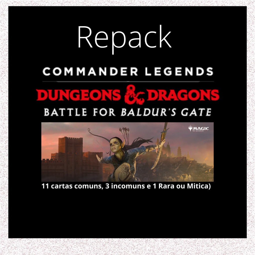 Repack/kit com 15 cards de Commander Legends: Battle for Baldur's Gate( Portal de Baldur) tendo 11 cartas comuns, 3 incomuns e 1 Rara ou Mitica)em portugues ..--ATENCAO---Não é um produto lacrado