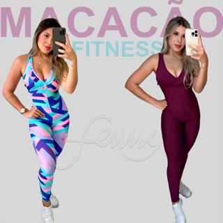 Macacão 4 Estações Tela Fitness Com Decote Esporte Academia Longo