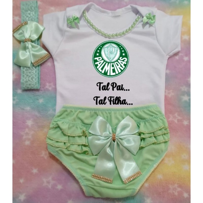 Kit presente body bebê menina personalizado tal pai tal filha Palmeiras