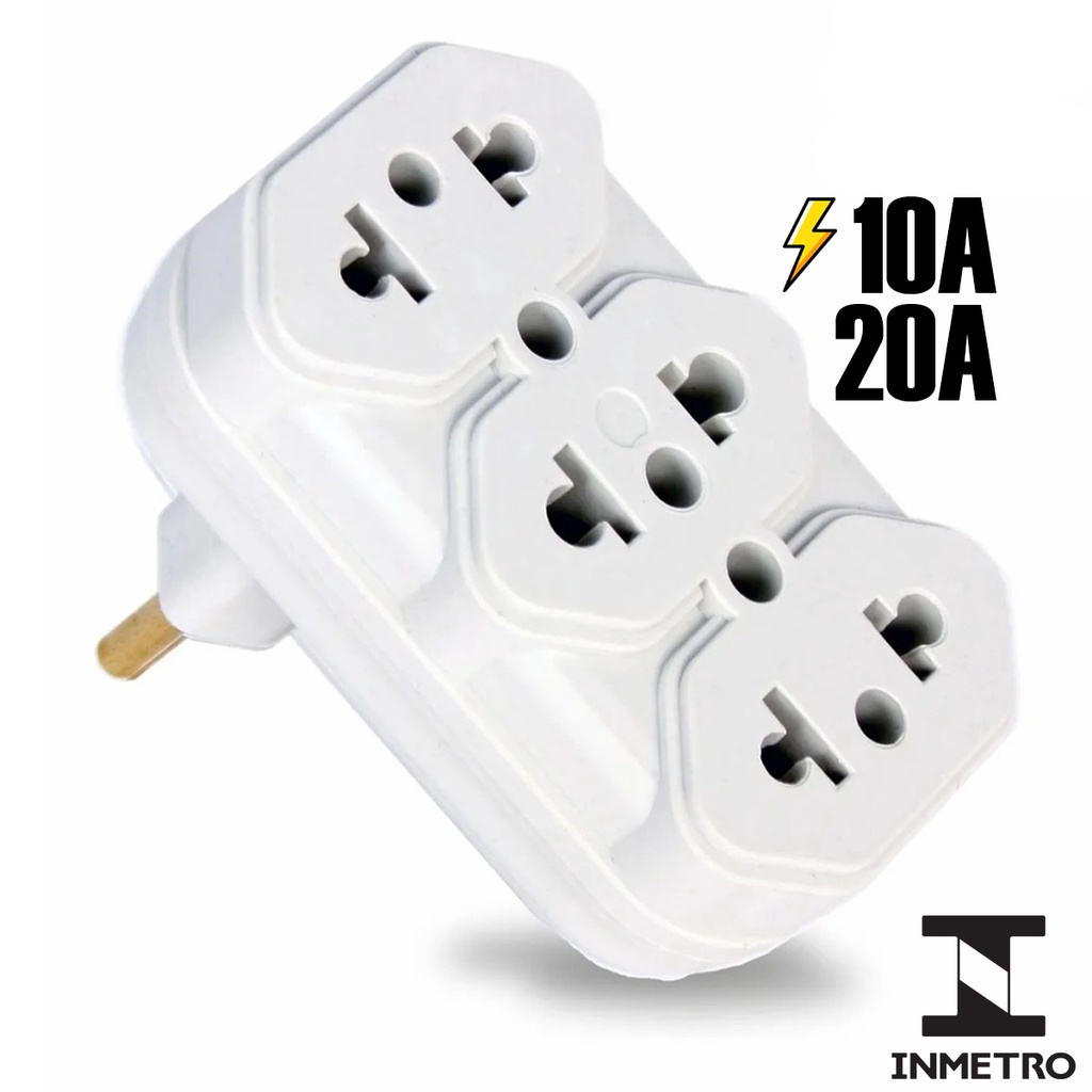 Adaptador Todas Tomadas Padrão Novo Antigo Benjamin Triplo Branco 10a e 20a