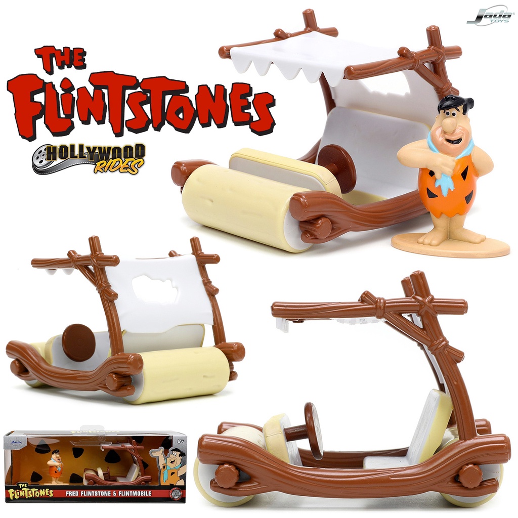 Carro Dos Flintstones Com Boneco Fred Flintstone Miniatura De Metal Jada Toys Escala 132