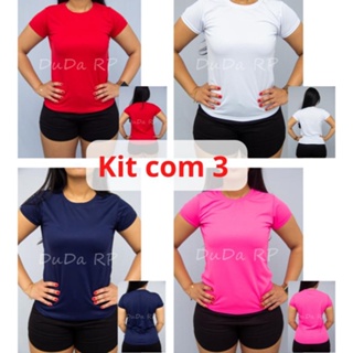 Kit 3 Camiseta Dry Fit Feminina Poliéster
