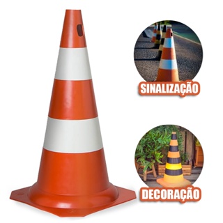 Cone De Trânsito Sinalização Decoração 50cm Branco Laranja Plastcor