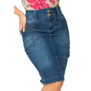 Saia Jeans Claro Evase Moda Evangelica Lycra Anagrom Ref.092