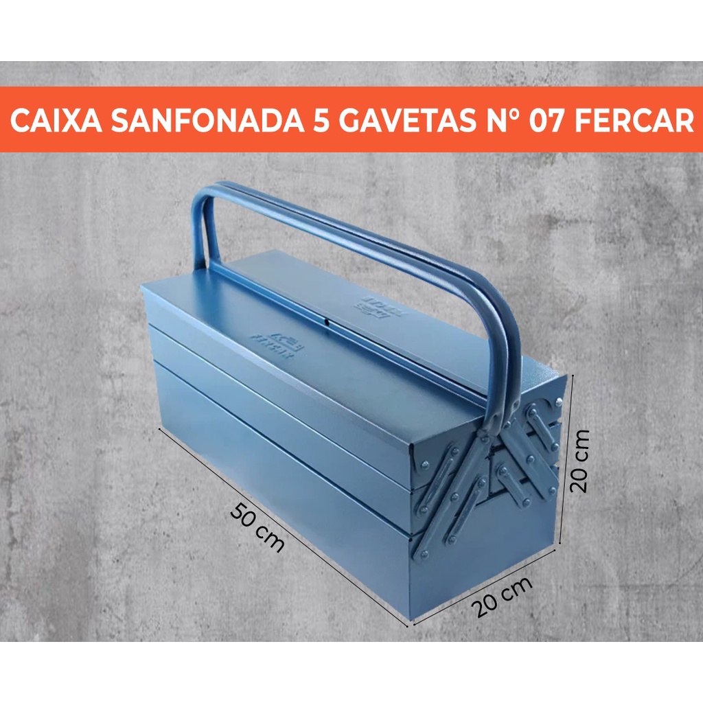 Caixa Ferramentas 5 Gavetas Sanfonada 50x19x20 Metal Vonder - Loja Brafer