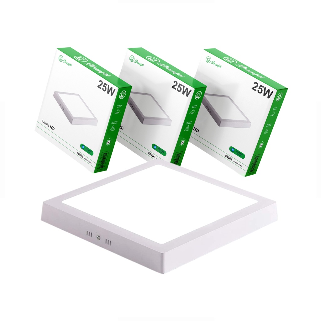 Kit 2 Luminária Painel Plafon Led 25W Quadrado Redondo Alumínio Sobrepor