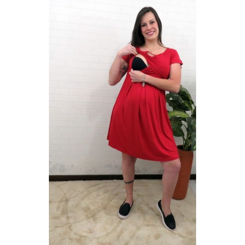 Vestido Gestante Amamentação Betina Vermelho