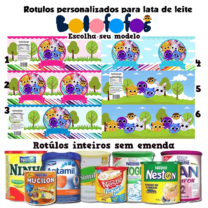 10 adesivos personalizado para lata de leite bolofofos 800g e 400g ...