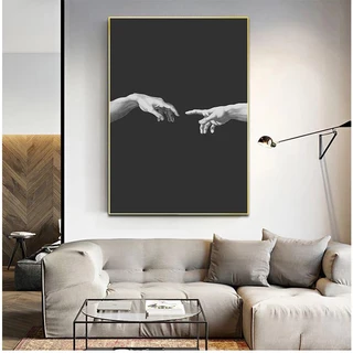 Quadro decorativo 1 peça 40x60 3mm michelangelo criação de adam preto branco decoração para casa sala quarto