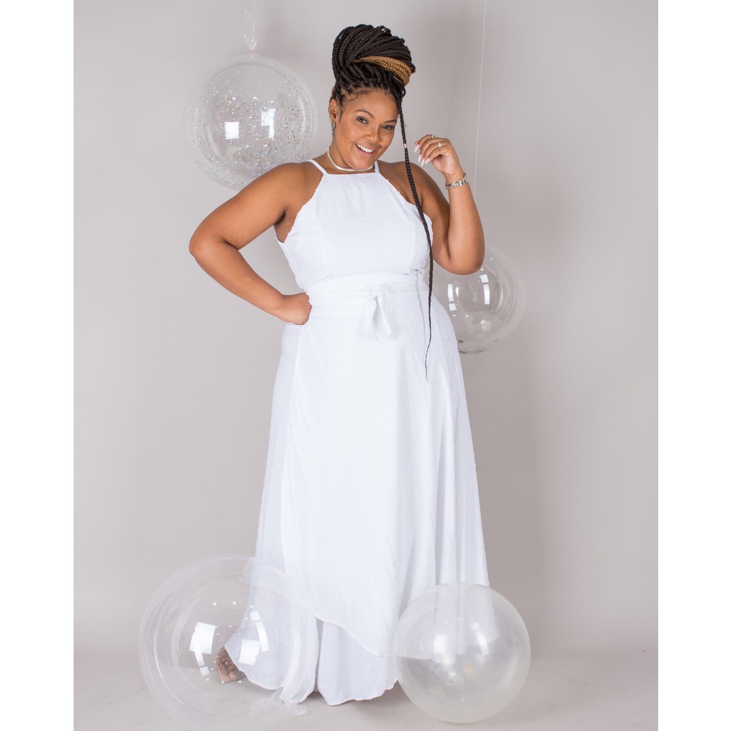 Conjunto Plus Size Cropped e Saia Longa Transpassada Branco Lasie ...