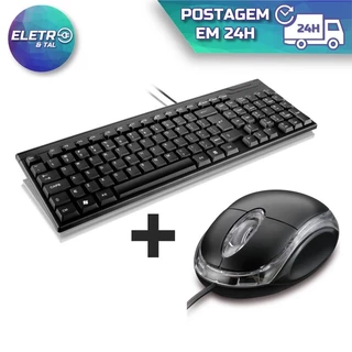 Teclado e Mouse Basico Fio Usb Multimidia Kit Pc Computador Notebook Informática