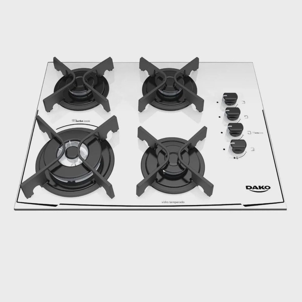 Cooktop 4 Bocas Branco com Mesa de Vidro Dako Glass Bivolt300000668