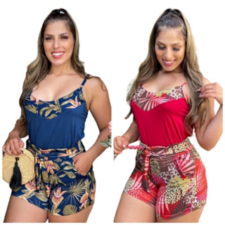 Kit 2 Conjuntos Femininos Lança Perfume Blusa + Short G 38 ao 44 ou GG Plus Size até 54. PROMOÇÃO