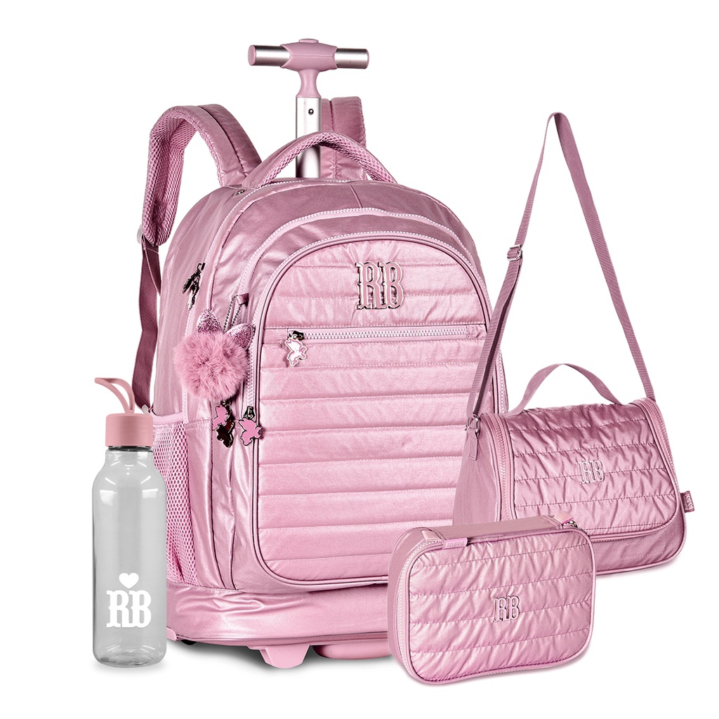 Kit Escolar Rebecca Bonbon Crinkle 2024 - Mochila, Estojo E Lancheira Com Squeeze - Coleção Oficial