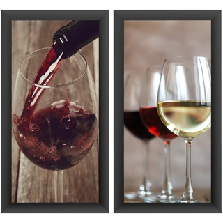 Quadros Decorativos Vinho Wine Cozinha Adega Copa Moldura 2 Peças 43x23cm
