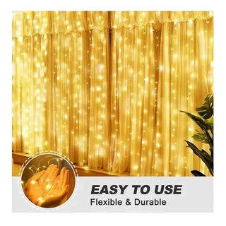 Cortina De Fio De Fada 300 Leds (ENTRADA USB) 3x3m Amarela/Branca 8 Modos Com Controle em Oferta na Shopee