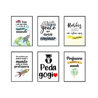 Quadros Professora Educação Pedagogia Escola 6 Peças 20x28cm