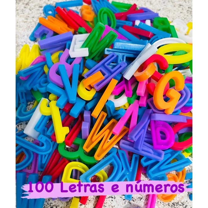100 Letras e Números Sortidos Alfanumérico Brinquedo Educativo Didático ...