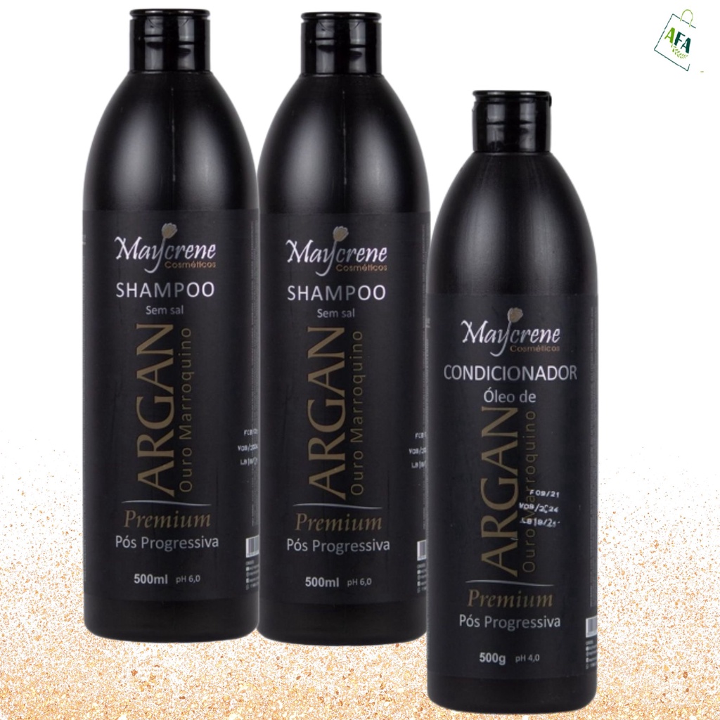 2 Shampoo + 1 Condicionador Argan Ouro Marroquino 500ml Maycrene