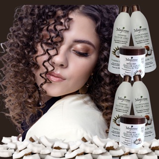 kit Cabelos Cacheados Óleo Coco Maycrene 6x500ml - 2 Shampoo 2 Condicionador 2 Máscara