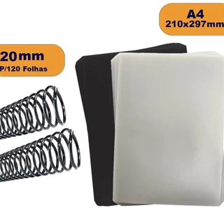 Kit Capa P/Encadernacao C/100 A4 (210x297mm) + Espiral De 20mm P/120 Folhas em Oferta na Shopee