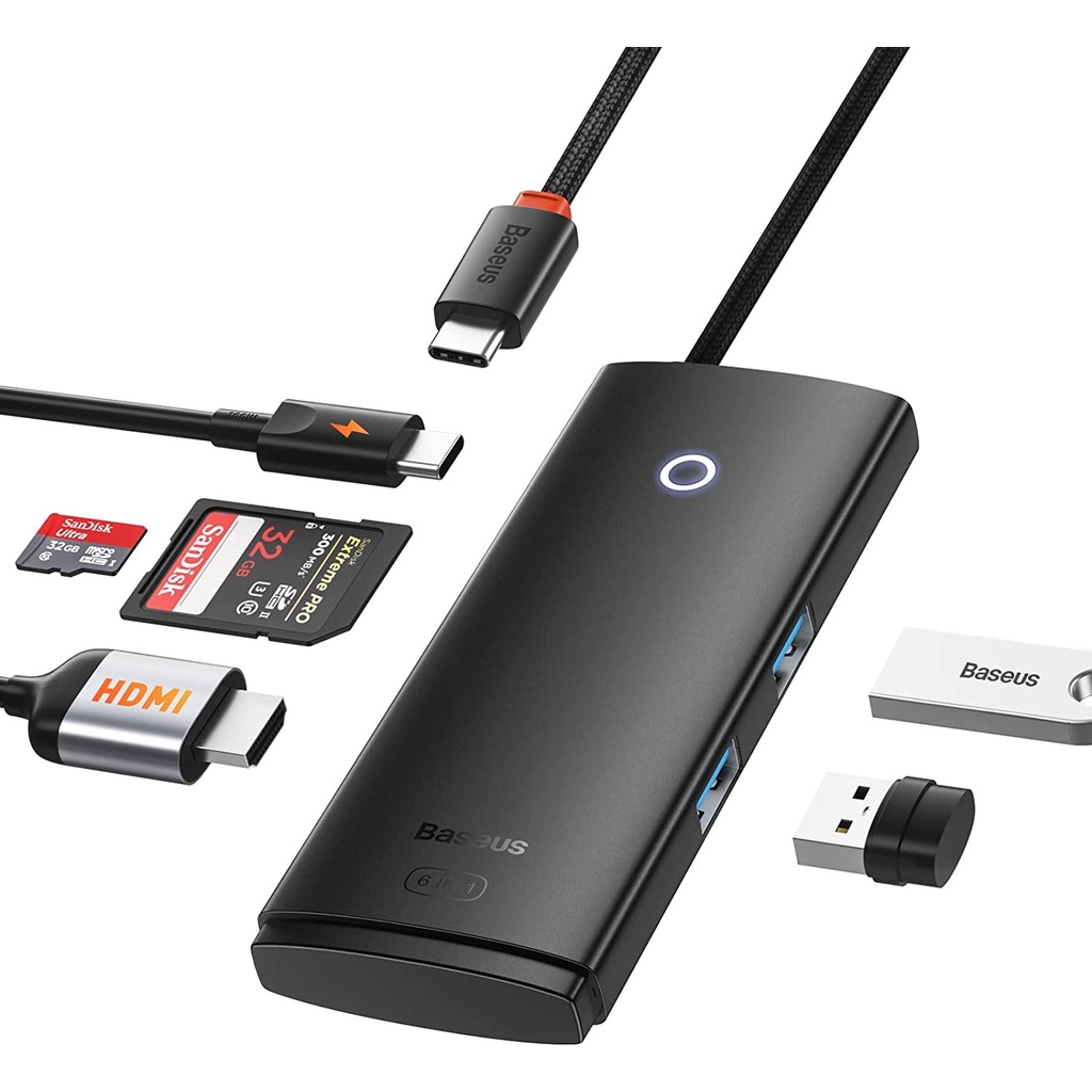 Hub Type-c Thunderbolt 3 Hdmi+sd+usb 3.0 Baseus Mac Pro Air e Windows Multiportas