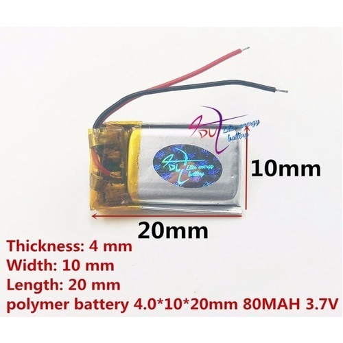 1 Peça 401020 80mah 4mmx10mmx20mm 2 Fios 3,7v ;