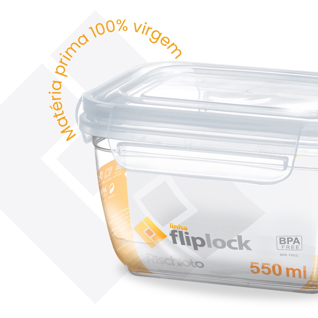Pote Fliplock com Travas 400 ou 800Ml - Plástico Atóxico Livre de BPA - Rischioto