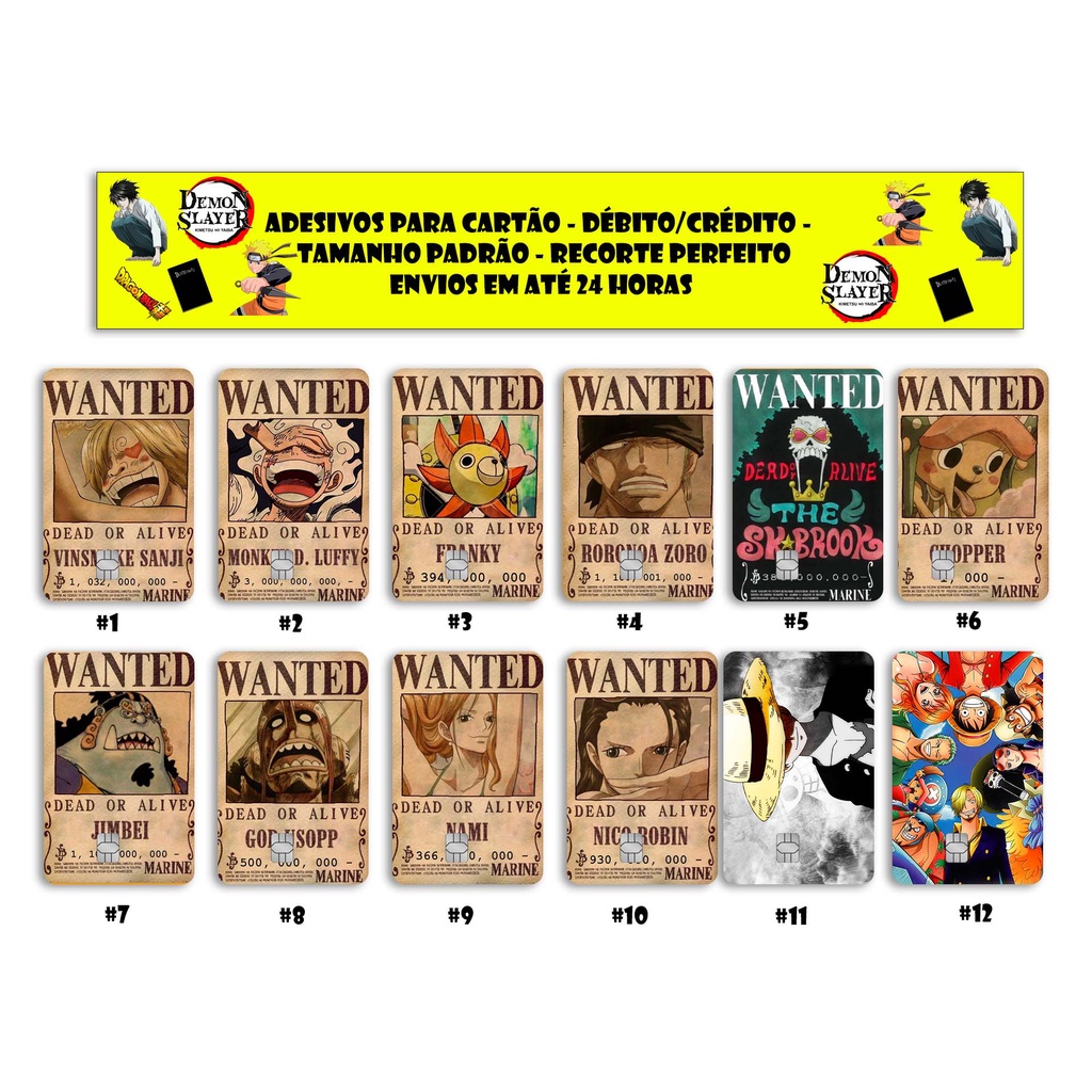 Adesivos para Cartão - ONE PIECE, WANTED, CARTAZES DE PROCURADO, RECOMPENSA - QUALIDADE PREMIUM - ANIMES